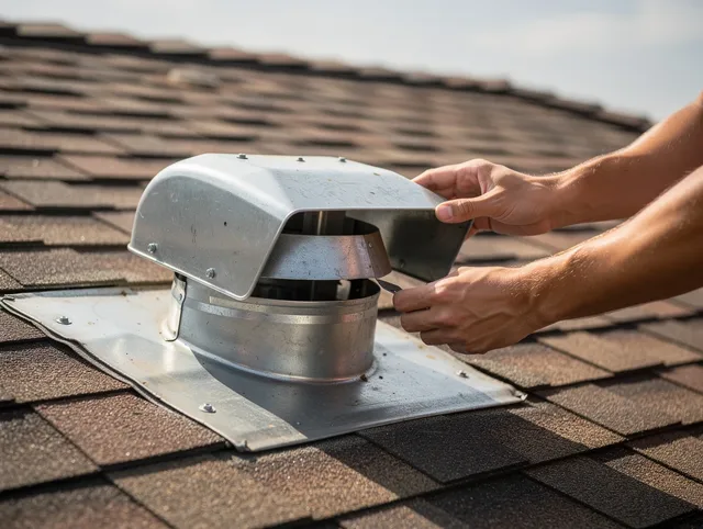 Tustin Dryer Vent Cleaning certified technician safely cleaning a roof-mounted dryer vent in Tustin