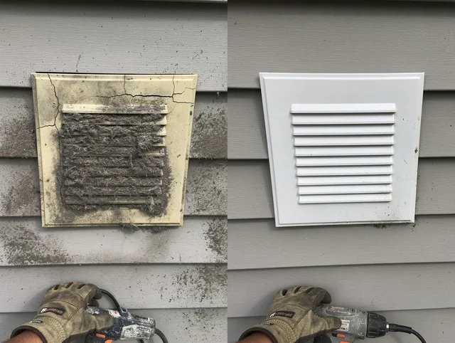 Tustin Dryer Vent Cleaning technician installing high-quality dryer vent cover at a residential property in Tustin