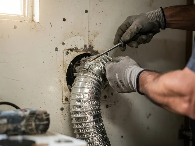 Tustin Dryer Vent Cleaning technician performing precise dryer vent hose installation in Tustin
